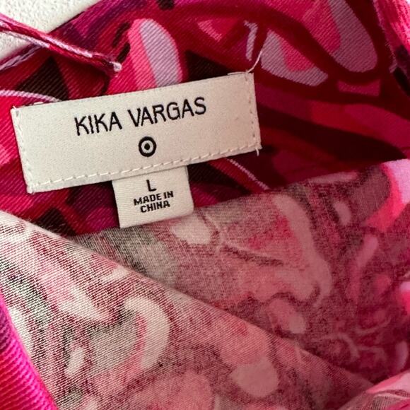 Kika Vargas X Target Pink Floral Mum Puff Sleeve Scallop Blouse Top Large NEW - Picture 3 of 13